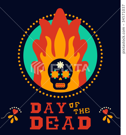 Day of the dead vintage mexico sugar skull in fire 34571037