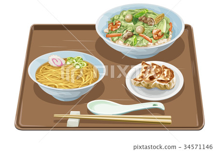 Chinese bowl, half ramen, dumplings 34571146
