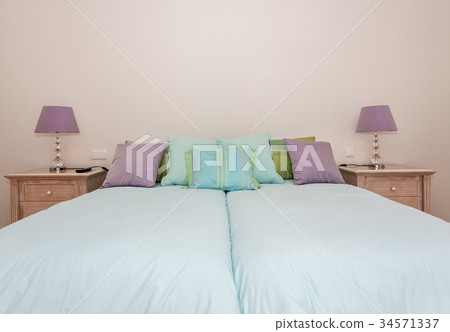 Modern bedroom with a bed. Modern bedroom with a bed. 34571337