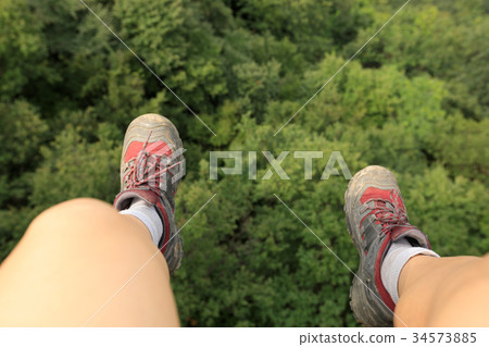 hiker legs on the top of forest hiker legs on the top of forest 34573885