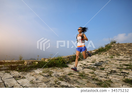 running woman trail runner on the great wall  34575232