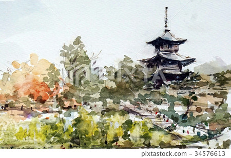 Kofuku-ji Temple sketch of the triple pagoda 34576613