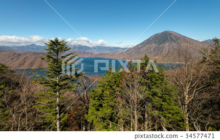Lake Chuzenji in autumn season, Nikko, Japan. 34577471
