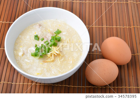Thai style breakfast with pork and soft-boiled egg Thai style breakfast with pork and soft-boiled egg 34578395