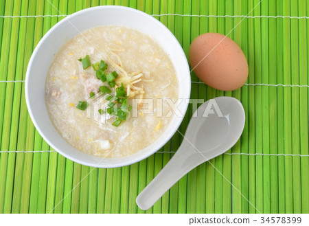 Thai style breakfast with pork and soft-boiled egg Thai style breakfast with pork and soft-boiled egg 34578399