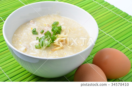 Thai style breakfast with pork and soft-boiled egg Thai style breakfast with pork and soft-boiled egg 34578410