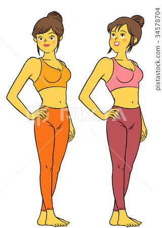 30s women doing yoga fitness set 34578704