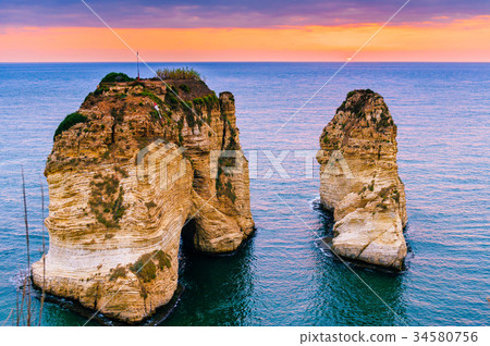 Beirut sunset on raouche rocks 34580756