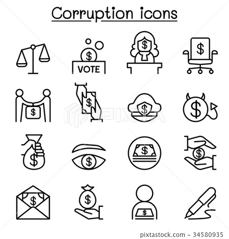 Corruption & Dishonesty icon set in thin line  34580935