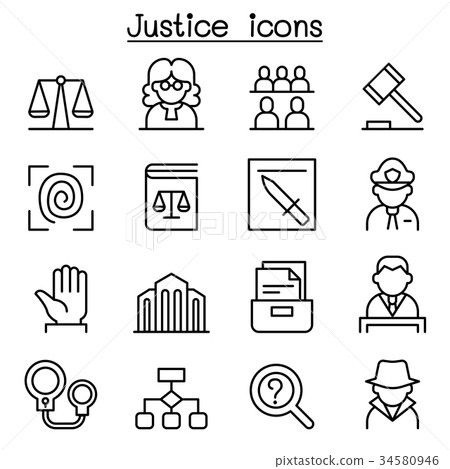 Justice , Law, Court icon set in thin line style 34580946