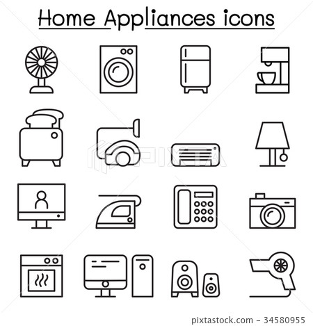 Appliance icon set in thin line style 34580955