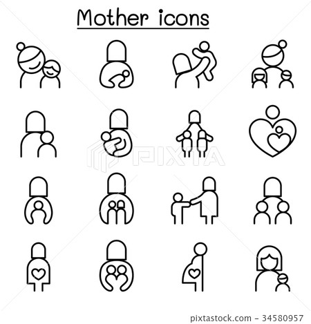Mother icon set in thin line style 34580957