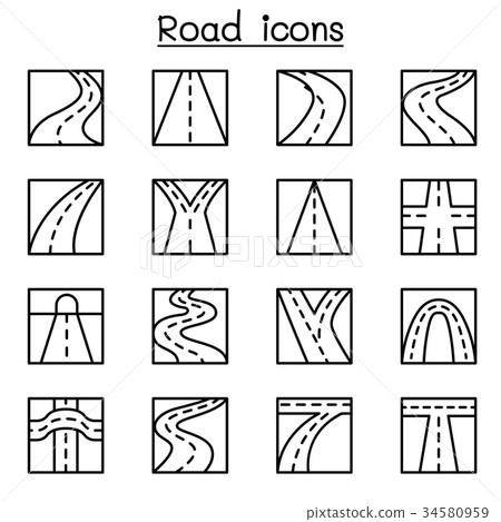 Road icon set in thin line style 34580959
