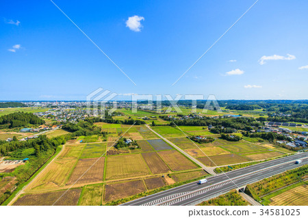 Aerial view near the area center road in Mobara City, Chiba Prefecture 34581025