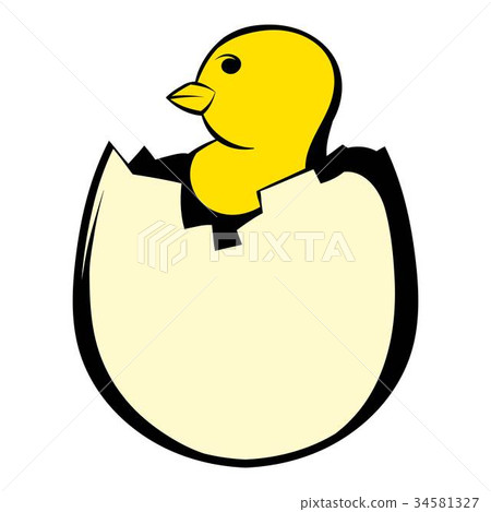 Yellow newborn chicken hatched from the egg icon 34581327