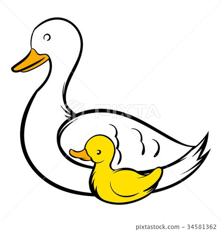 Mother swan and cygnet icon, icon cartoon Mother swan and cygnet icon, icon cartoon 34581362