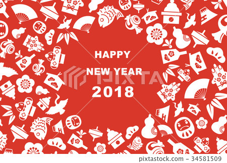 New Year's card illustration of 2018 good fortune New Year's card illustration of 2018 good fortune 34581509