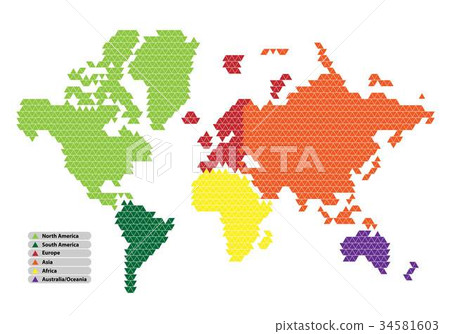 World Map of triangle shape with the continent 34581603