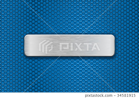 Stainless steel brushed plate on blue metal - Stock Illustration ...