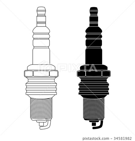 Vehicle spark plug. Outline black and white Vehicle spark plug. Outline black and white 34581982