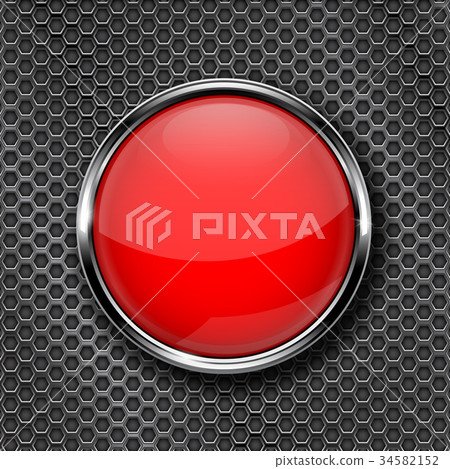 Red round glass button with chrome frame - Stock Illustration [34582152 ...