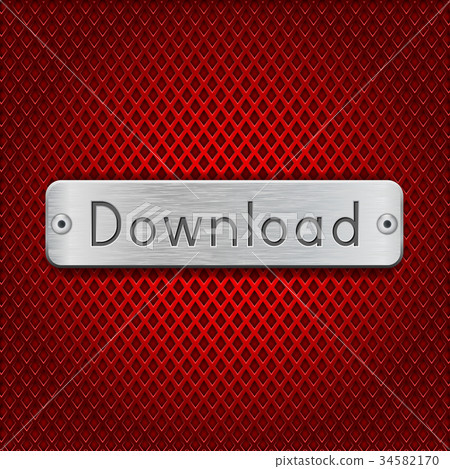 Download steel button. Brushed metal plate on red - Stock Illustration ...