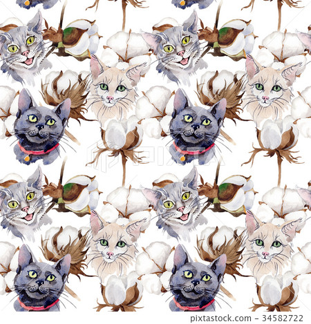 Wildflower cotton flower pattern in a watercolor Wildflower cotton flower pattern in a watercolor 34582722