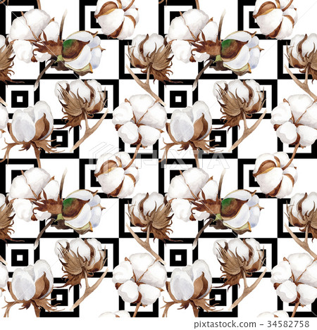 Wildflower cotton flower pattern in a watercolor Wildflower cotton flower pattern in a watercolor 34582758