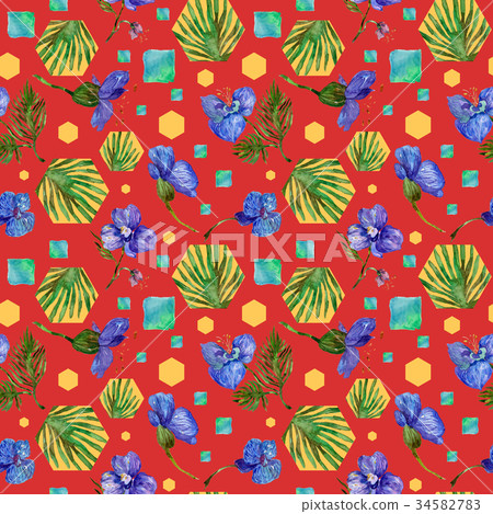 Wildflower orchid flower pattern in a watercolor Wildflower orchid flower pattern in a watercolor 34582783