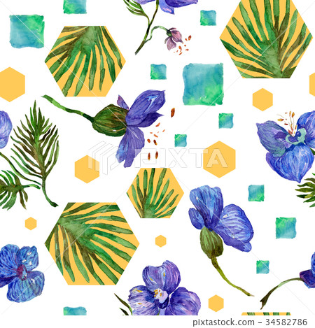 Wildflower orchid flower pattern in a watercolor Wildflower orchid flower pattern in a watercolor 34582786