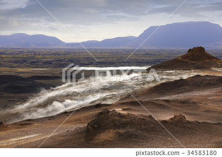 Sulfur fumaroles Hverir Namafjall in Iceland Sulfur fumaroles Hverir Namafjall in Iceland 34583180