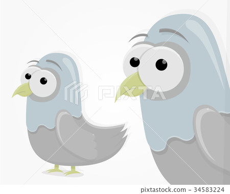 Sad funny pigeon in cartoon style. Cartoon 34583224