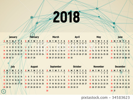 Calendar 18 Horizontal Format Starts On Stock Illustration