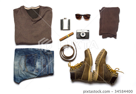 male fashion accessories flat lay isolated male fashion accessories flat lay isolated 34584400