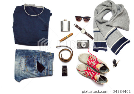 male fashion accessories flat lay isolated male fashion accessories flat lay isolated 34584401