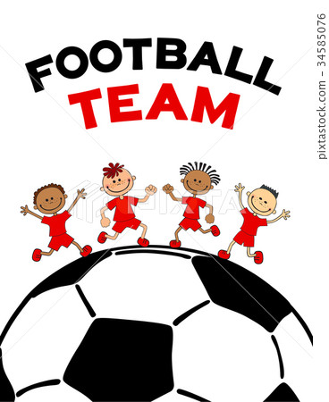poster kids child boys on the soccerball. Flat 34585076
