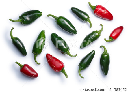 Jalapeno chile peppers, paths, top view 34585452