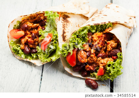 tortilla with meat and beans