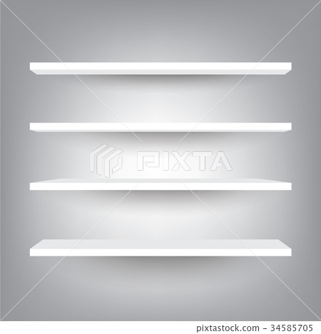 White shelves on gray background White shelves on gray background 34585705