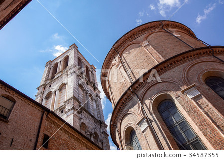 Tower of a church view in perspective from below 34587355
