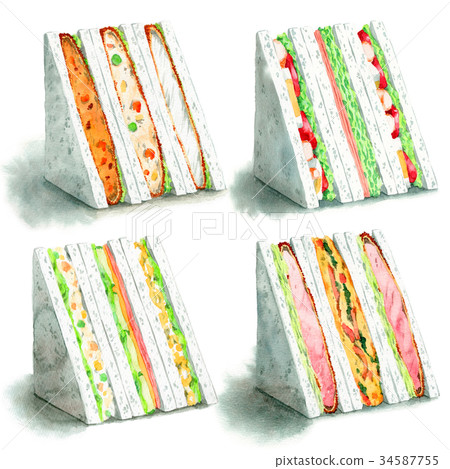 用水彩畫的4種三明治 用水彩畫的4種三明治 34587755