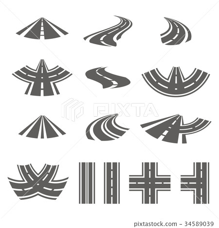 Curving Road Vector Set. Asphalt Roads Or Way And Curving Road Vector Set. Asphalt Roads Or Way And 34589039