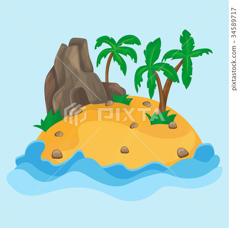 Cartoon illustration of the small tropical island 34589717