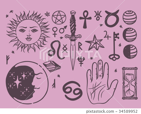 Trendy vector esoteric symbols sketch hand drawn Trendy vector esoteric symbols sketch hand drawn 34589952