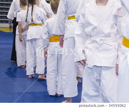 Children in kimono on martial arts training Children in kimono on martial arts training 34593062