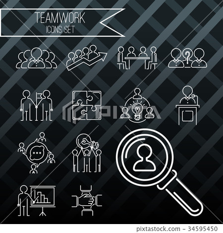 Business teamwork teambuilding thin line icons - Stock Illustration ...