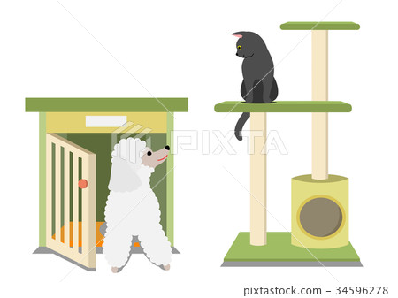 Cat tower cat and dog house dog - Stock Illustration [34596278] - PIXTA