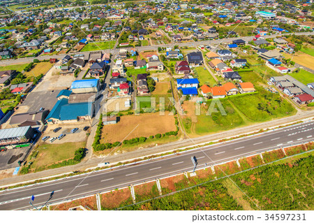 Aerial photographs near Mukudo Beach Beach in Kujukuri-cho, Sanbu-gun 34597231