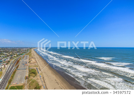 在三埠郡Kujukuri-cho的Mukudo Beach Beach附近的航拍照片 34597572