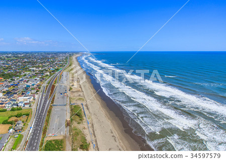 在三埠郡Kujukuri-cho的Mukudo Beach Beach附近的航拍照片 34597579